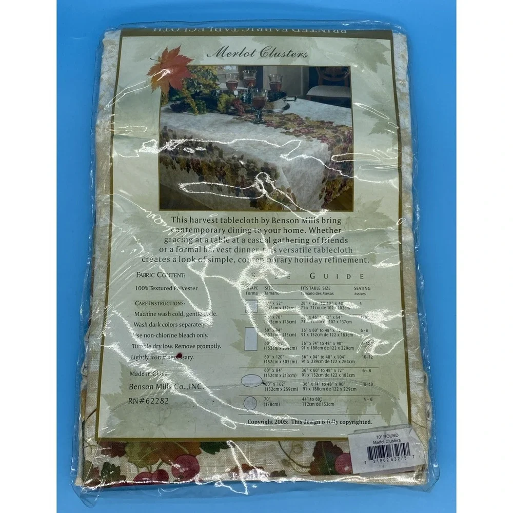 Benson Mills Tablecloth Vtg New In Pkg Merlot Clusters 70
